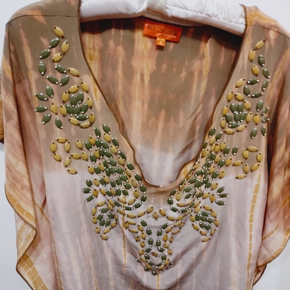 HALE Bob 100% Silk Beaded Embellished Top